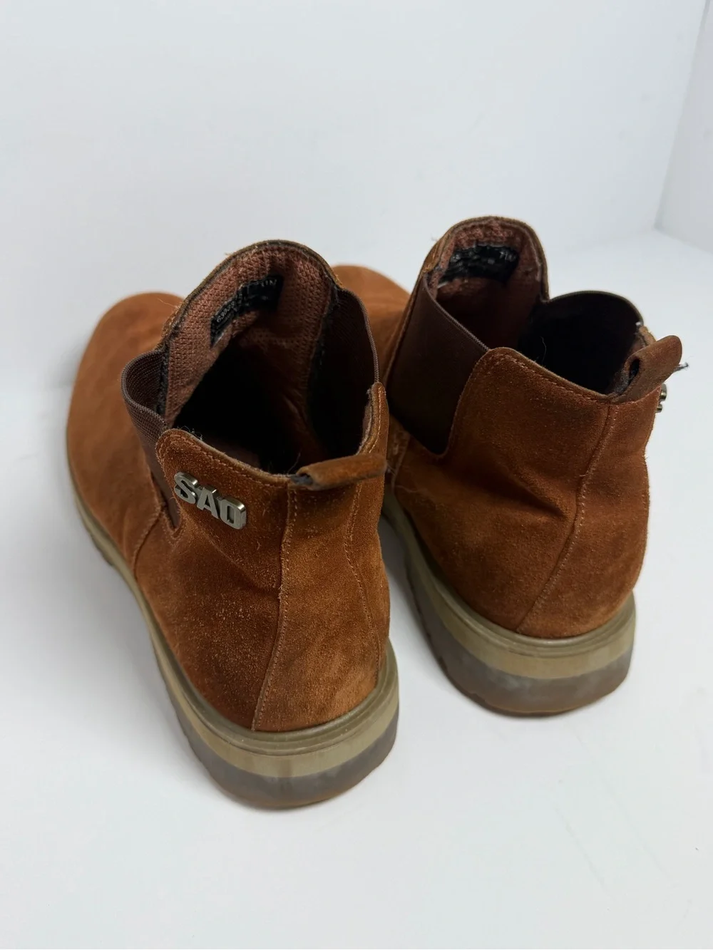 Men's SÁO Brown Leather Chelsea Work Boots - Size 11M Slip-On Safety Pull-On